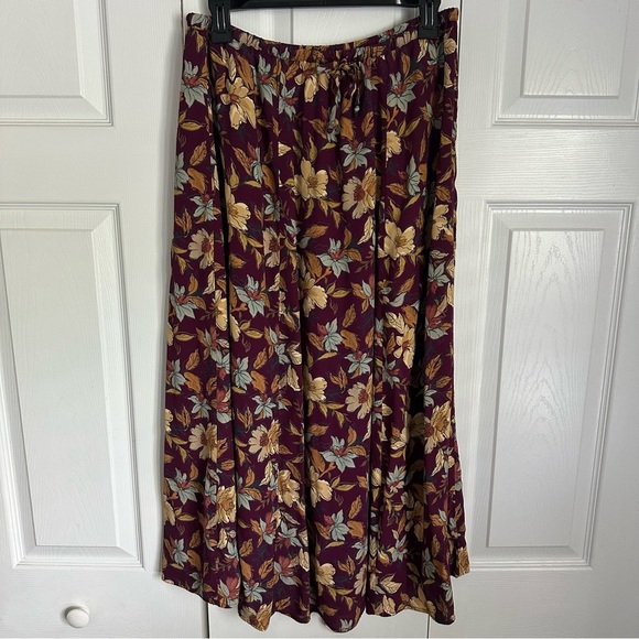 Vtg LL Bean Floral Pull On Midi Skirt Sz M Dark Cottagecore Peasant Y2K Boho - Picture 1 of 10